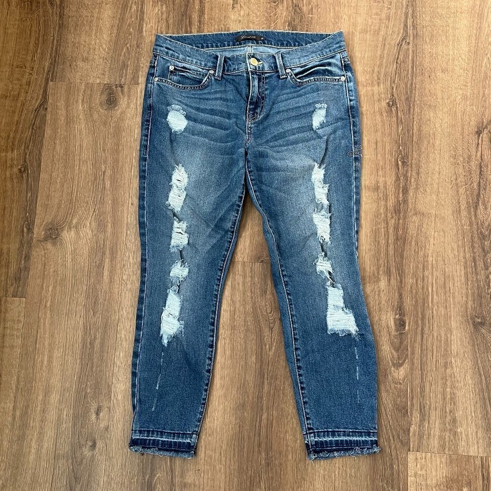 Level 99 Distressed Slim Raw Ankle Denim Jeans Sz 28